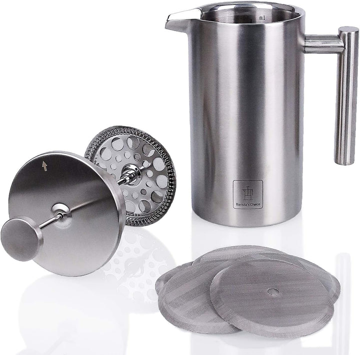 Barista's Choice French Press (max. 1 Liter) - hochwertiger Kaffeebereiter aus Edelstahl im edlen De