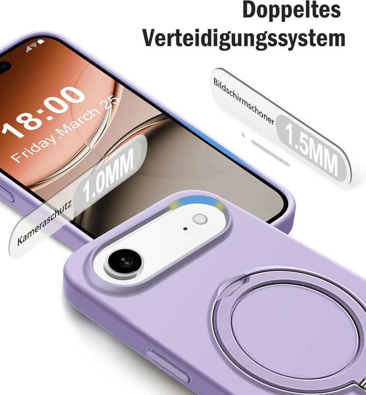 Handyhülle für iPhone Air Hülle mit 2 Stück Schutzfolie, Silikon Case mit Magnetisch Ring Ständer Un