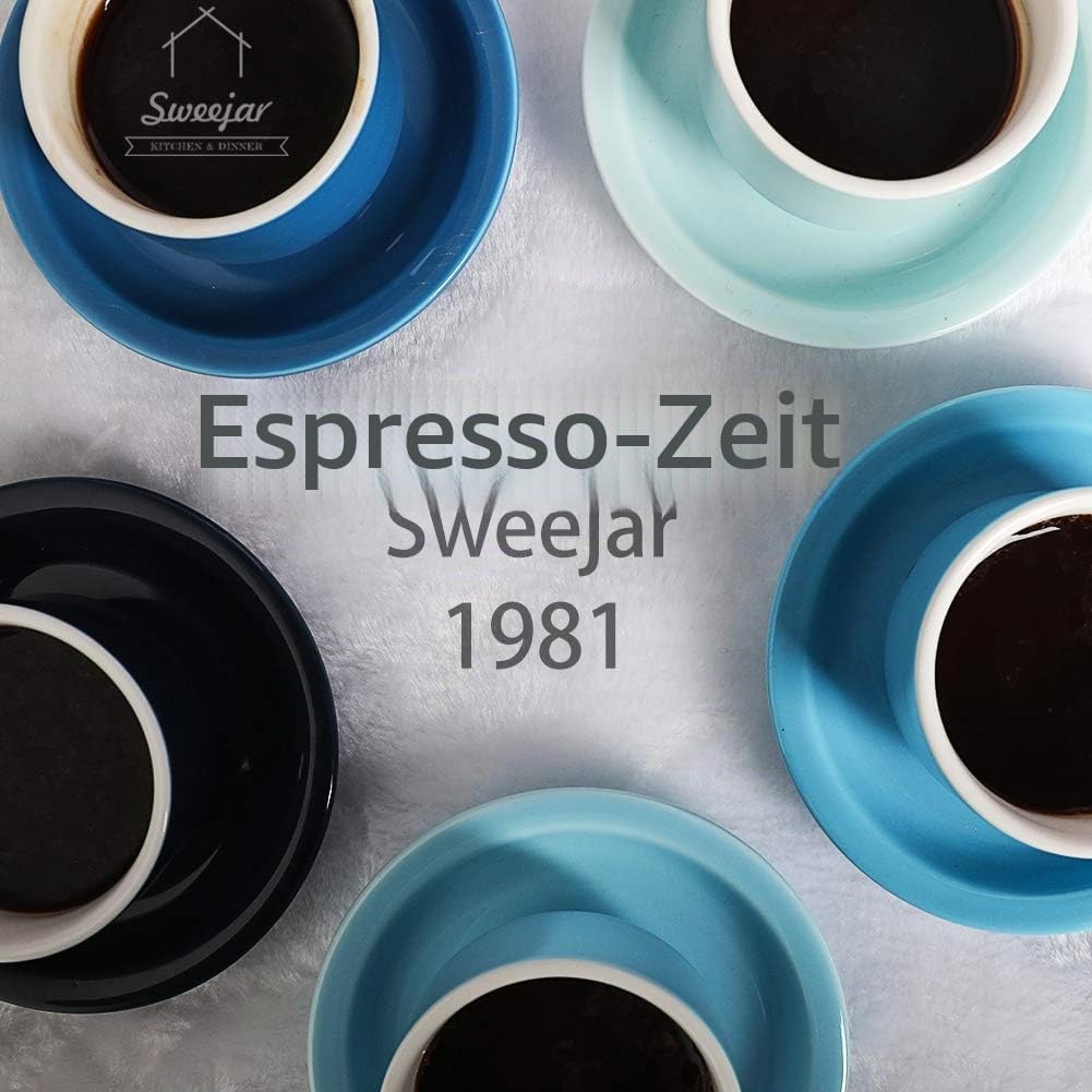 Sweejar Porzellan-Espresso-Tassen und Untertasse, stapelbar, mit Metallständer, 70 ml für Latte, Kaf