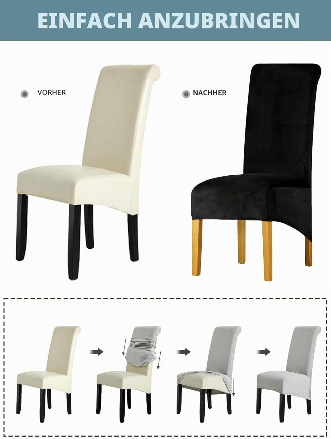 LANSHENG Stretchy XL Stuhlbezüge für Esszimmerstühle, Stretch Spandex mit Gummiband Stuhlbezug,Velve