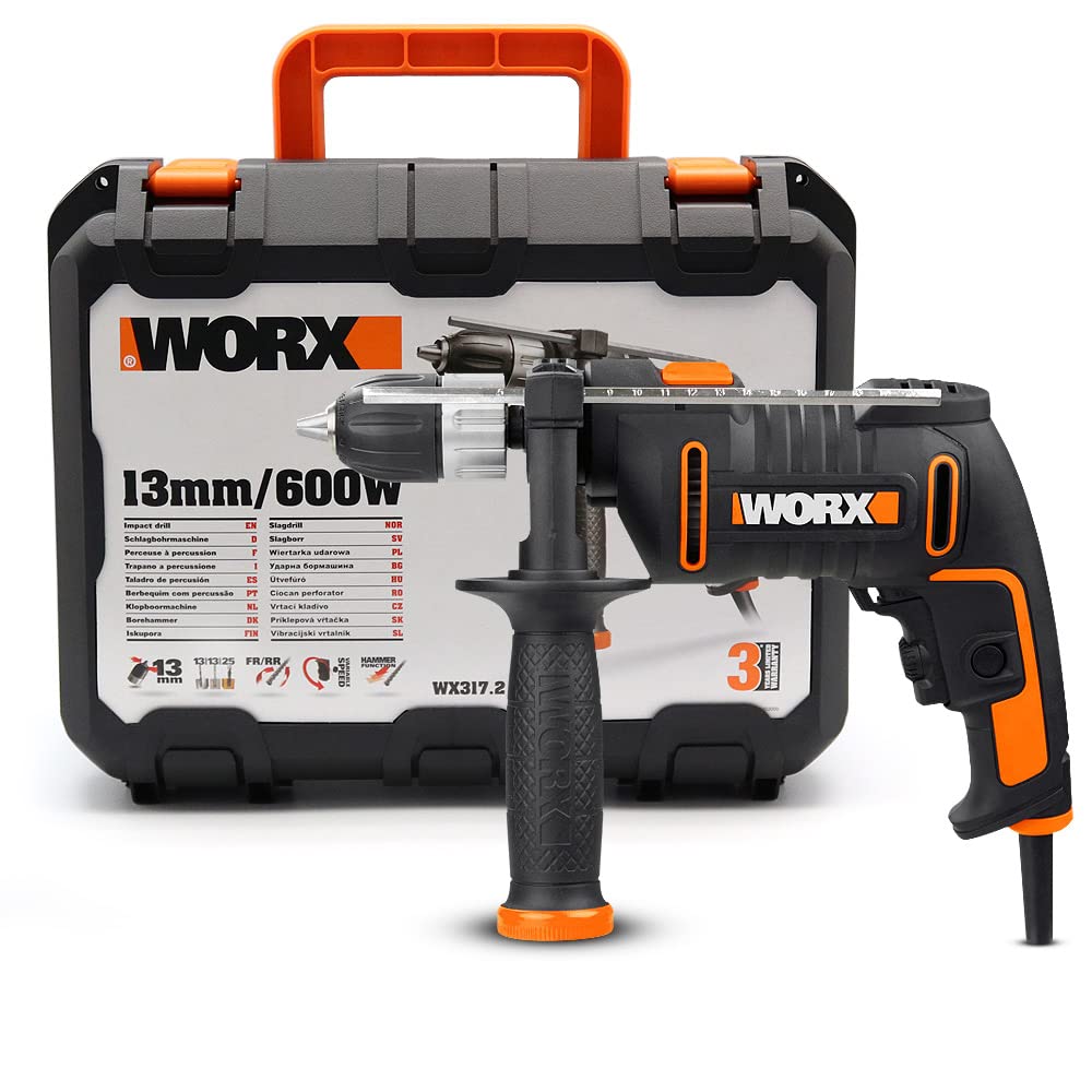 WORX WX317.2 Schlagbohrmaschine – Profi Schlagbohrer mit 600W für Bohrarbeiten in Holz, Beton & Stah