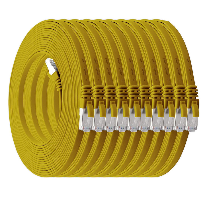 5m - gelb - 10 Stück Cat7 Flachkabel Netzwerkkabel Cat 7 Rohkabel Gigabit Lan (10Gbit/s) Flachbandka