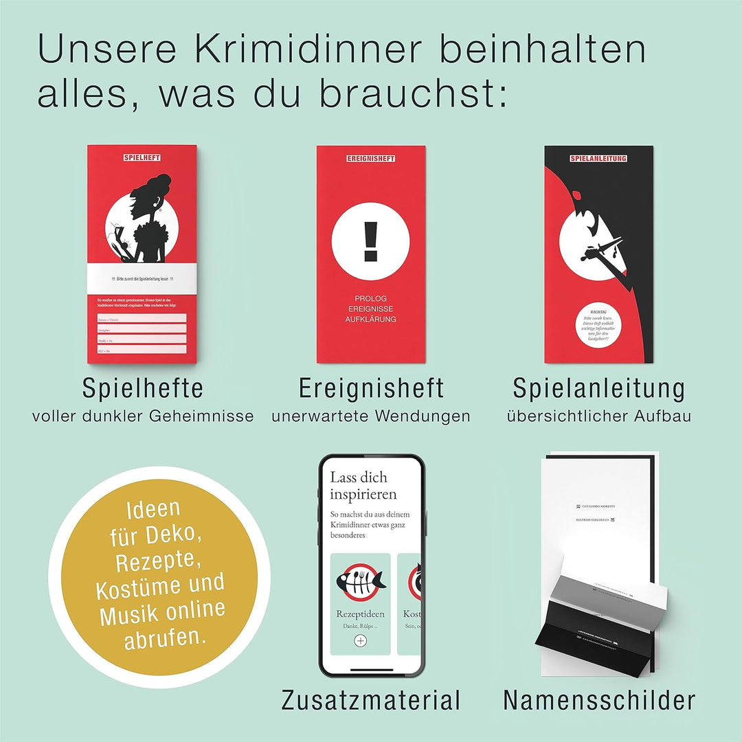 CULINARIO MORTALE® – Tödlicher Ruhm - Krimidinner für Zuhause für 5 bis 8 Personen/unterhaltsames Kr