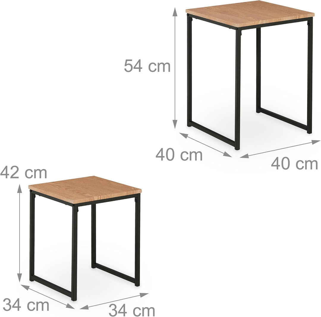 Relaxdays Beistelltisch 2er Set, stapelbar, Industrie Design, Satztisch 2 Grössen, quadratisch, Meta