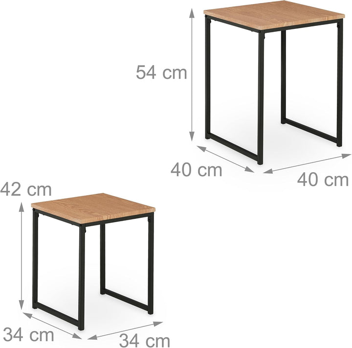 Relaxdays Beistelltisch 2er Set, stapelbar, Industrie Design, Satztisch 2 Grössen, quadratisch, Meta