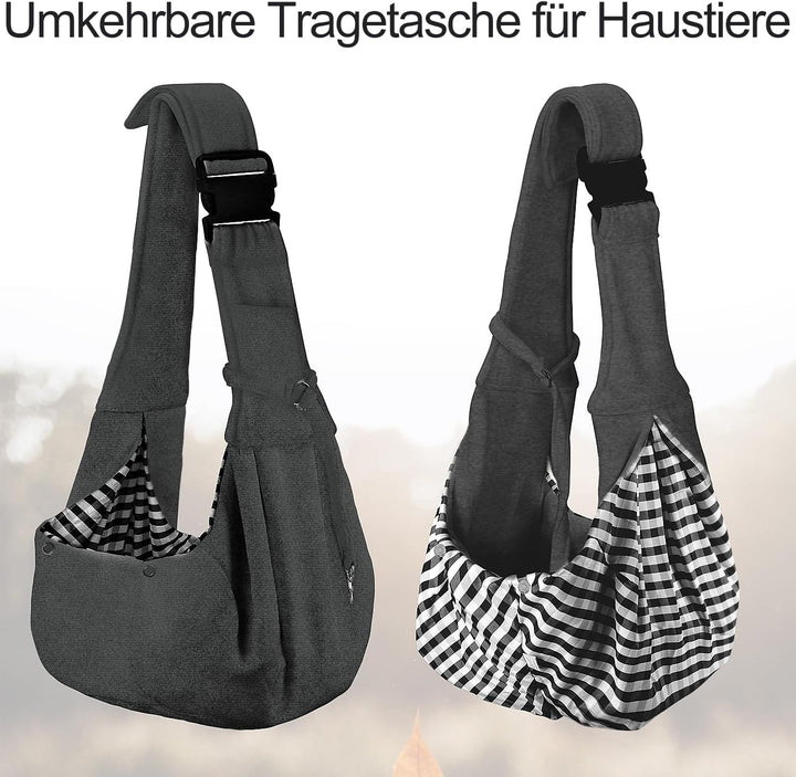 PETLOFT Tragetuch Hund, Reversibel Kleine Hundetrage, Einstellbar Pet Tragetuch, Freisprecheinrichtu