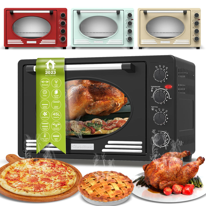 Turbotronic/Retro Minibackofen mit Umluft / 45l / schwarz, rot, blau, beige / 2000W, Mini Backofen,