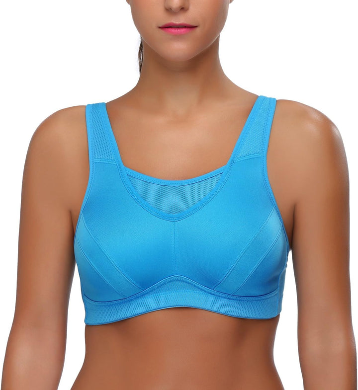 Wingslove Damen Sport BH ohne Bügel Nicht Gepolstert High Impact Bustier Halt Joggen BH 80C Blau, 80