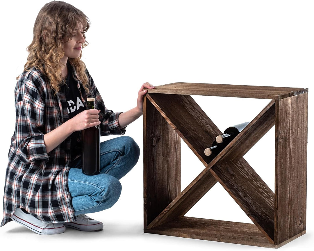 KADAX Weinregal aus Holz, 52 x 25.5 x 52 cm, Grosses Flaschenregal für viele Weinflaschen, rustikale