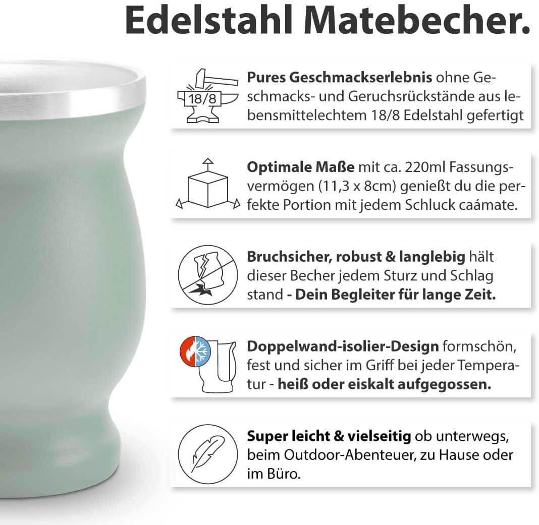 caámate. Mate Tee Set Bio ● 3 Matesorten + 2 doppelwandige Edelstahl Matebecher + 2 Bombillas + Zube