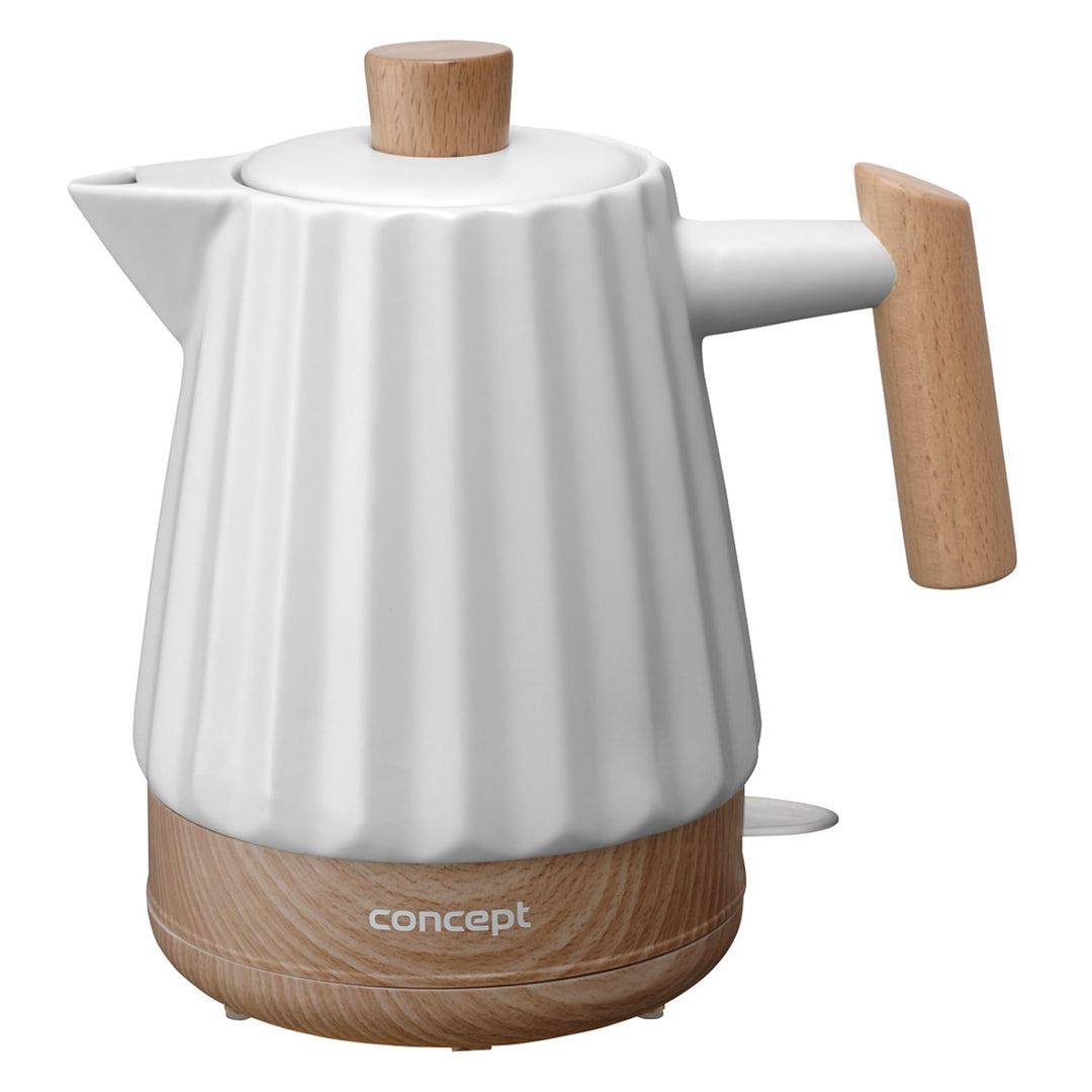 Concept Birdy RK0090 Keramik-Wasserkocher 1,5 L – Stilvoller Wasserkocher in Weiss mit Holzdetails |
