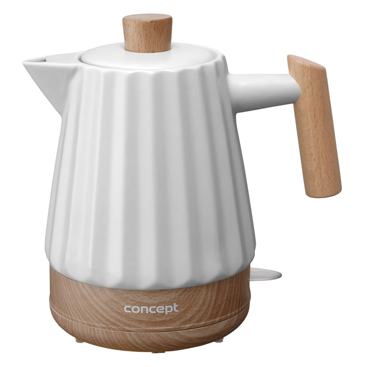 Concept Birdy RK0090 Keramik-Wasserkocher 1,5 L – Stilvoller Wasserkocher in Weiss mit Holzdetails |