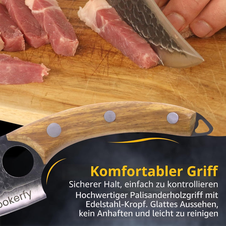 Messer Set – Japanisches Messer mit 15.5 cm Carbon-Klinge, Ergonomischer Rosenholzgriff, Küchenmesse