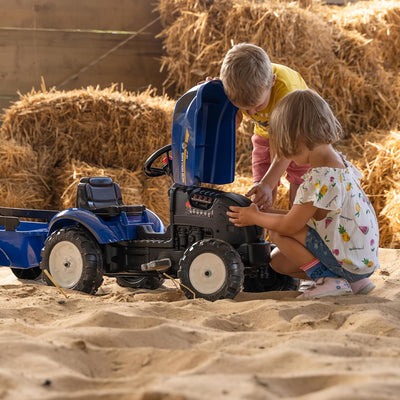 Falk Tractor de New Holland Leaf Traktor mit Pedalen Anhänger – ab 2 Jahren Motorhaube zum Öffnen –