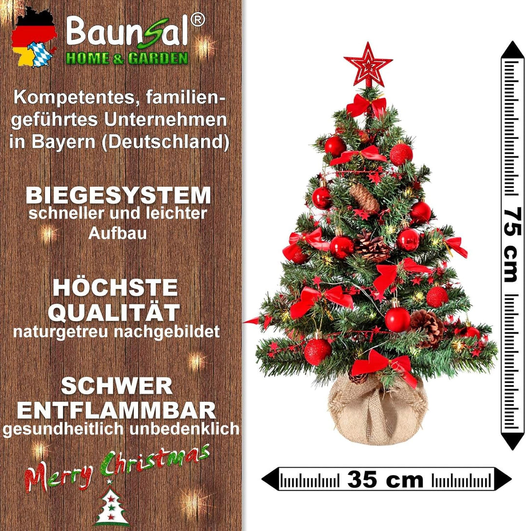 Baunsal GmbH & Co.KG Weihnachtsbaum Tannenbaum Christbaum künstlich 75 cm grün mit roter Dekoration