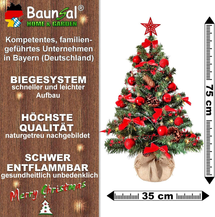 Baunsal GmbH & Co.KG Weihnachtsbaum Tannenbaum Christbaum künstlich 75 cm grün mit roter Dekoration