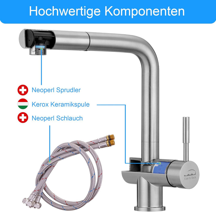 Edel & Bach hochwertiger Küchenarmatur, Präzisionsguss Wasserhahn aus SUS304 Edelstahl, 140° schwenk