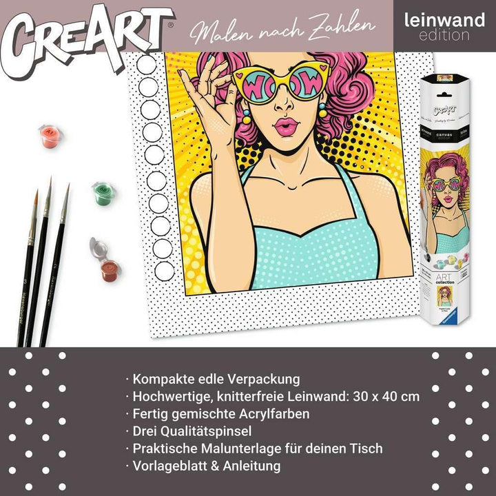 Ravensburger CreArt 25857 - Lady in Pink (Popart) - Malen nach Zahlen Erwachsene, DIY Malset mit Pin