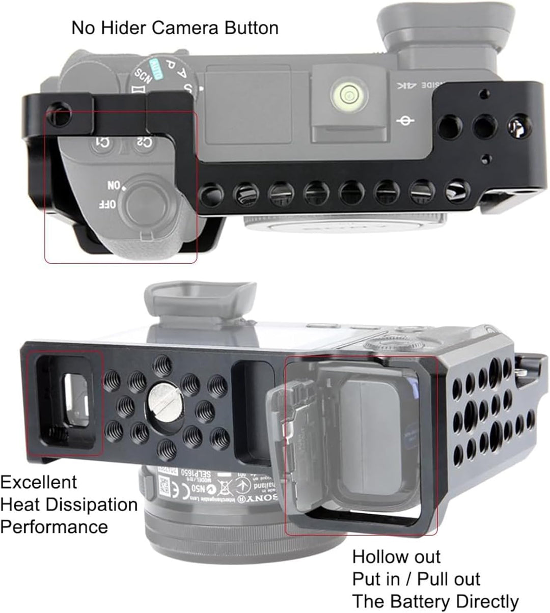 NICEYRIG Aluminium Kamera Käfig für Sony A6100 A6400 A6300 A6000 NEX7 mit 1/4” Gewinde und Cold Shoe