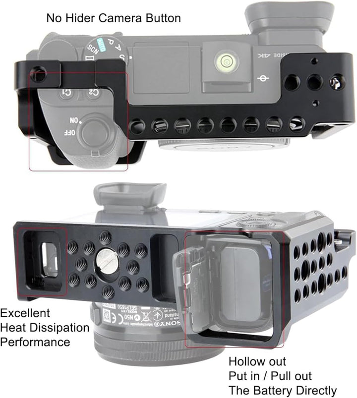NICEYRIG Aluminium Kamera Käfig für Sony A6100 A6400 A6300 A6000 NEX7 mit 1/4” Gewinde und Cold Shoe