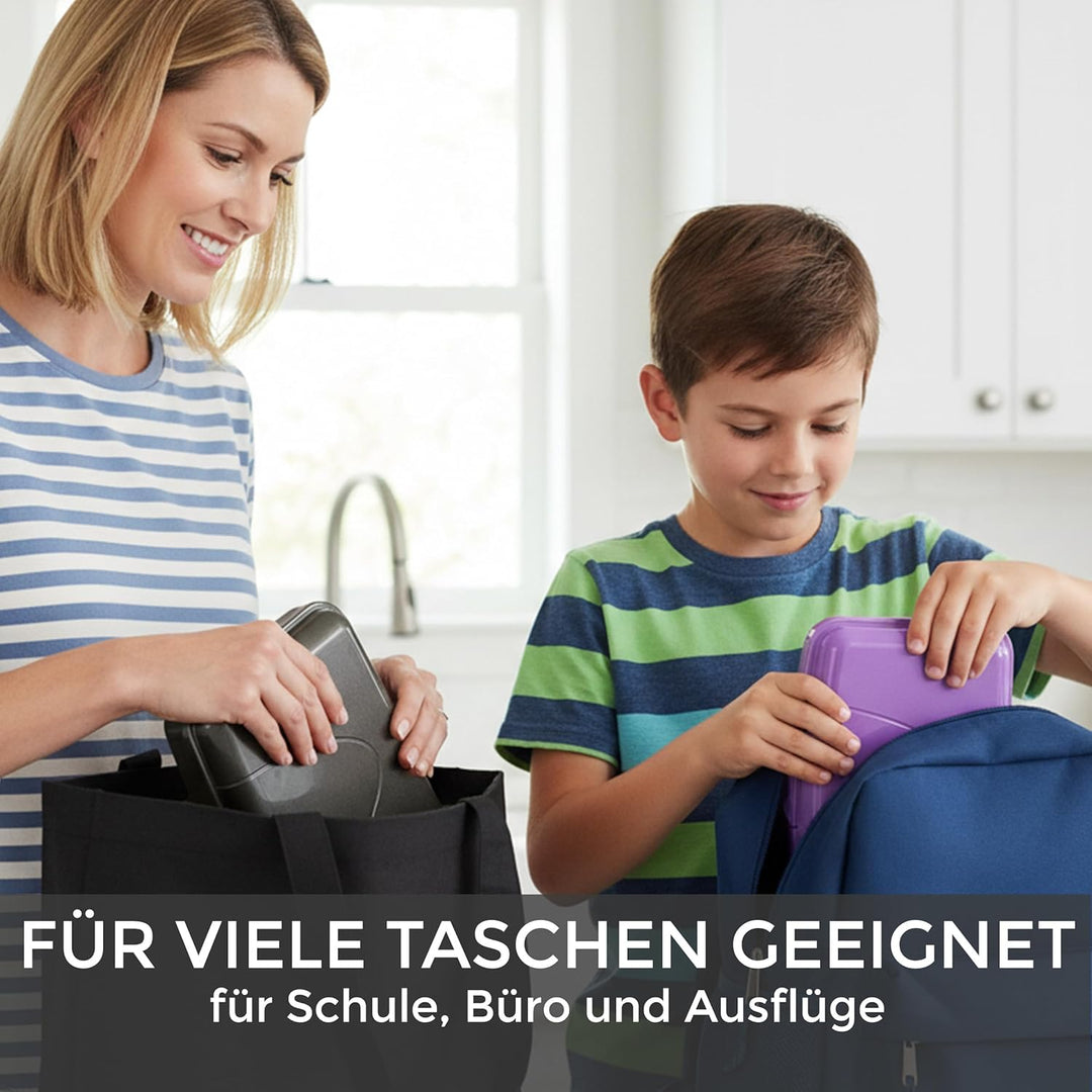 Hausfelder Brotdose Set Erwachsene – 4er Lunchbox Set anthrazit mit 2 grossen (18x14x6,5cm) &amp; 2 klei