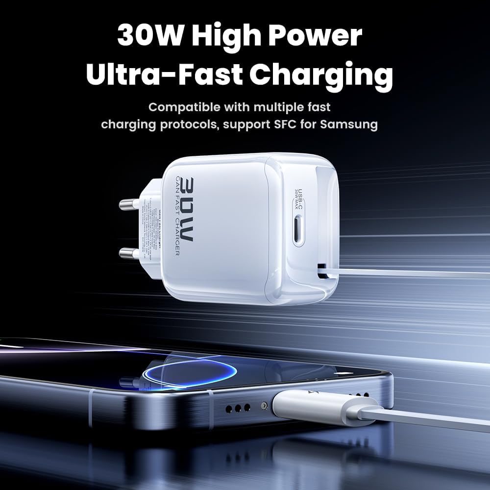 toocki USB C Ladegerät 30W GaN USBC Netzteil mit USB-C Port und 68cm Einziehbares Ladekabel, Reisen