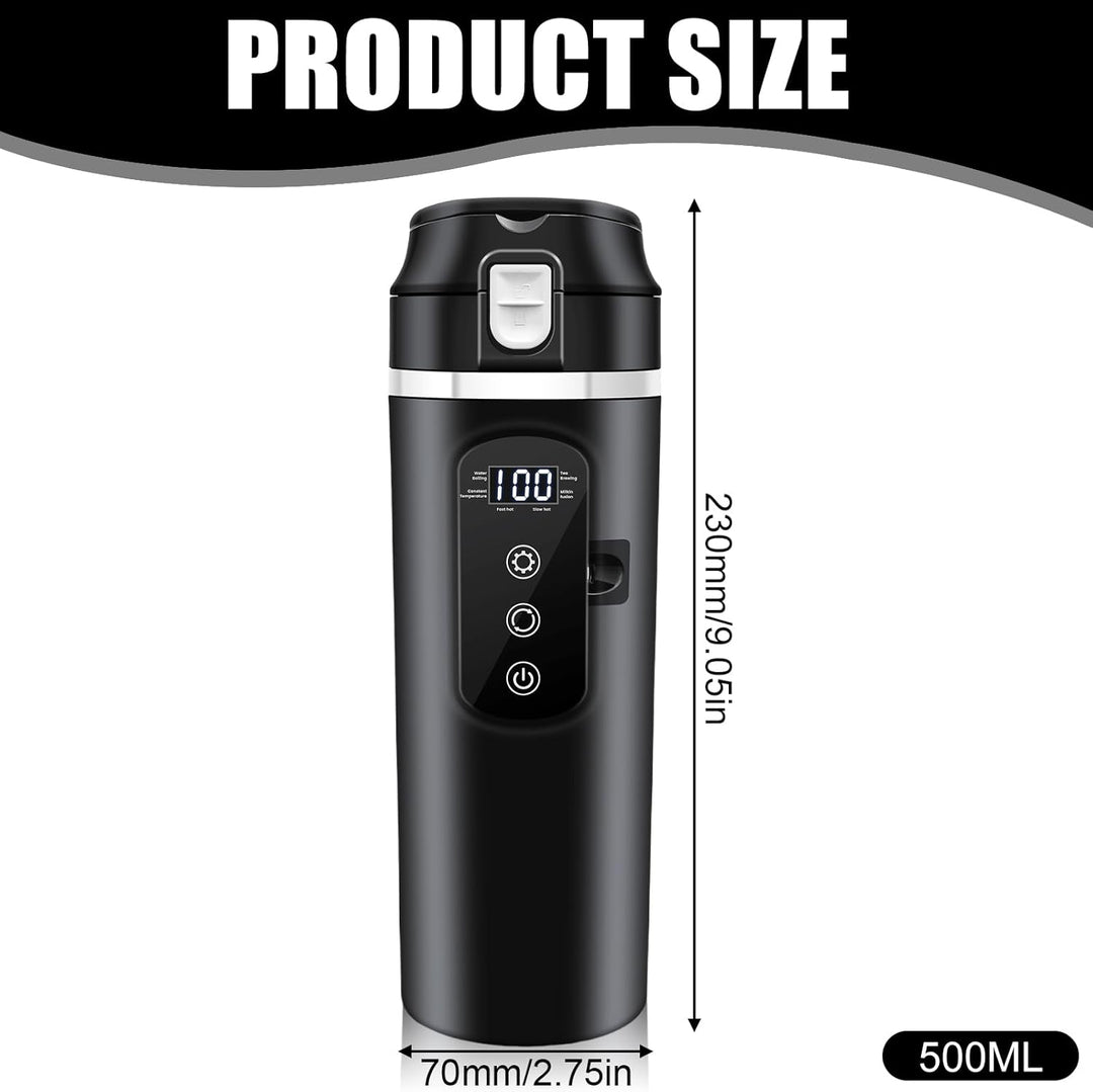 PORFOYO Wasserkocher Für Auto, 12V Auto Mini-Kaffee-Wasserkocher, 500ml, Schwarz, Bis Zu 100℃ Variab