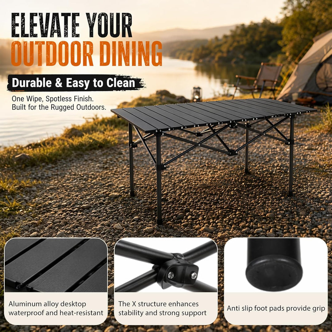 Campingtisch faltbar 96x54cm, Klapptisch Outdoor mit aufrollbarer Tischplatte, Tragbar Falttisch bis