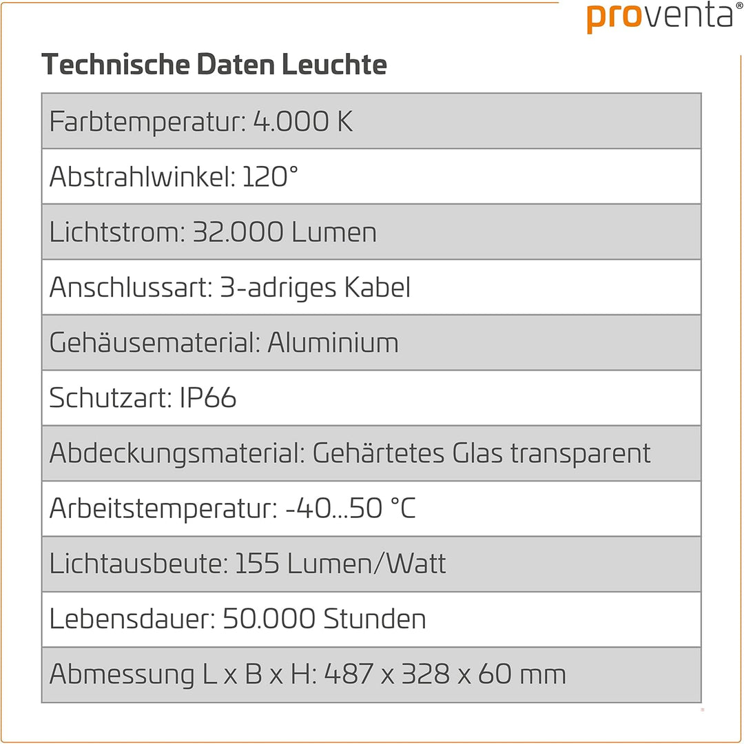 Proventa® CREE Aussen-LED-Strahler 200 Watt 32.000lm IP66 neutralweiss Korrosivität C4 5. 200w, 5. 2