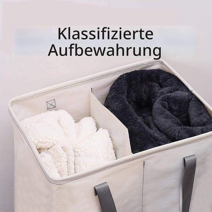 88L Faltbarer Wäschekorb mit 2 Fächern, Rechteckiger Wäschesammler mit Griffen für Schlafzimmer, Bad