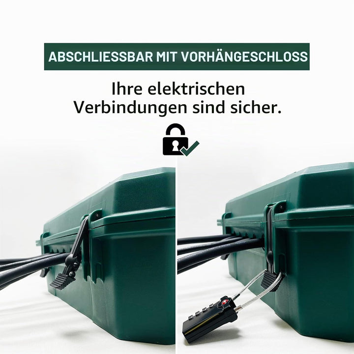Electraline 300182 Wetterfeste Schutzbox für den Aussenbereich, IP54, mit Steckdosenleiste, 4-fach,
