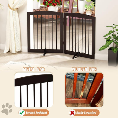 Absperrgitter Hund,Hundegitter für Wohnung Garten ohne Bohren aus Metal Holz,Freistehendes Hundeabsp
