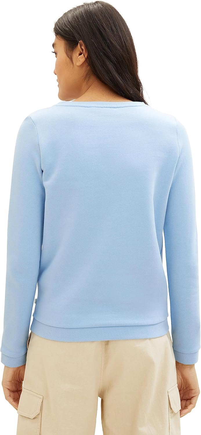 TOM TAILOR Denim Damen Sweater mit Logo-Print & Raffarm M 11139-soft Charming Blue, M 11139-soft Cha