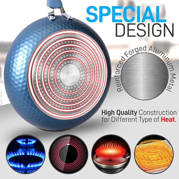 11'' Large Fry Pan - Stylish Kitchen Cookware with Elegant Diamond Pattern, Non-Stick (Works with Mo