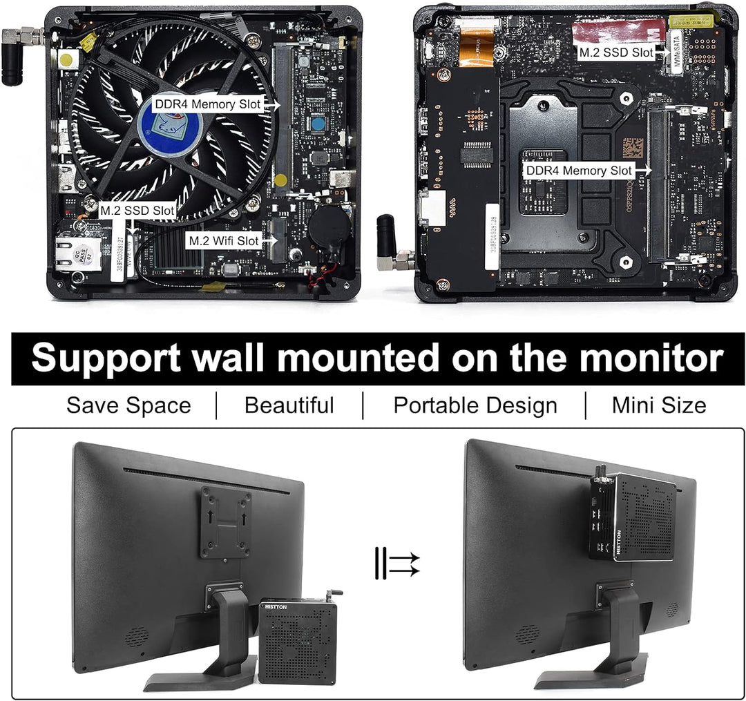HISTTON NUC Mini PC Windows 11 Pro Intel Core i9-9880H Prozessor 64GB RAM 1TB M.2 SSD, Unterstützt S