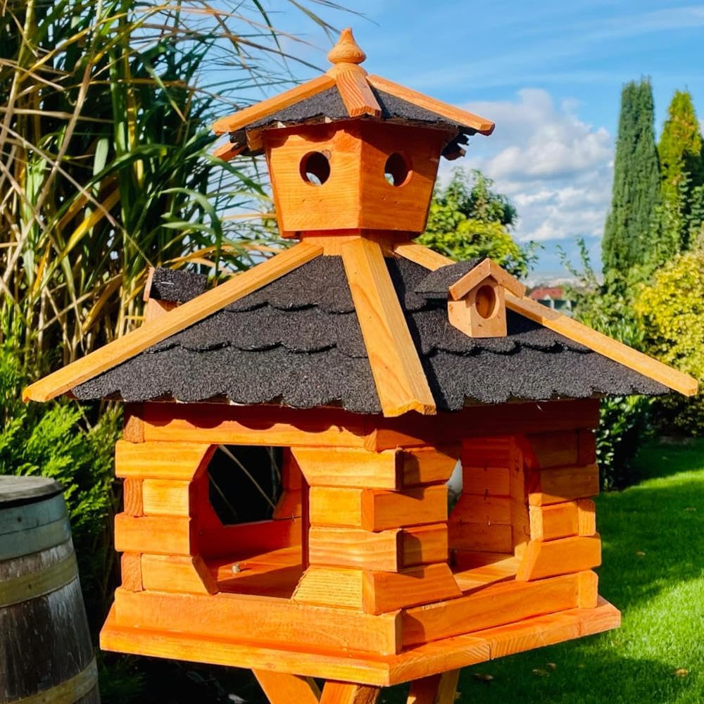 handgefertigtes Sechseck Vogelhaus aus Holz wetterfest M - XXL mit und ohne Ständer, Futterhaus, Fut
