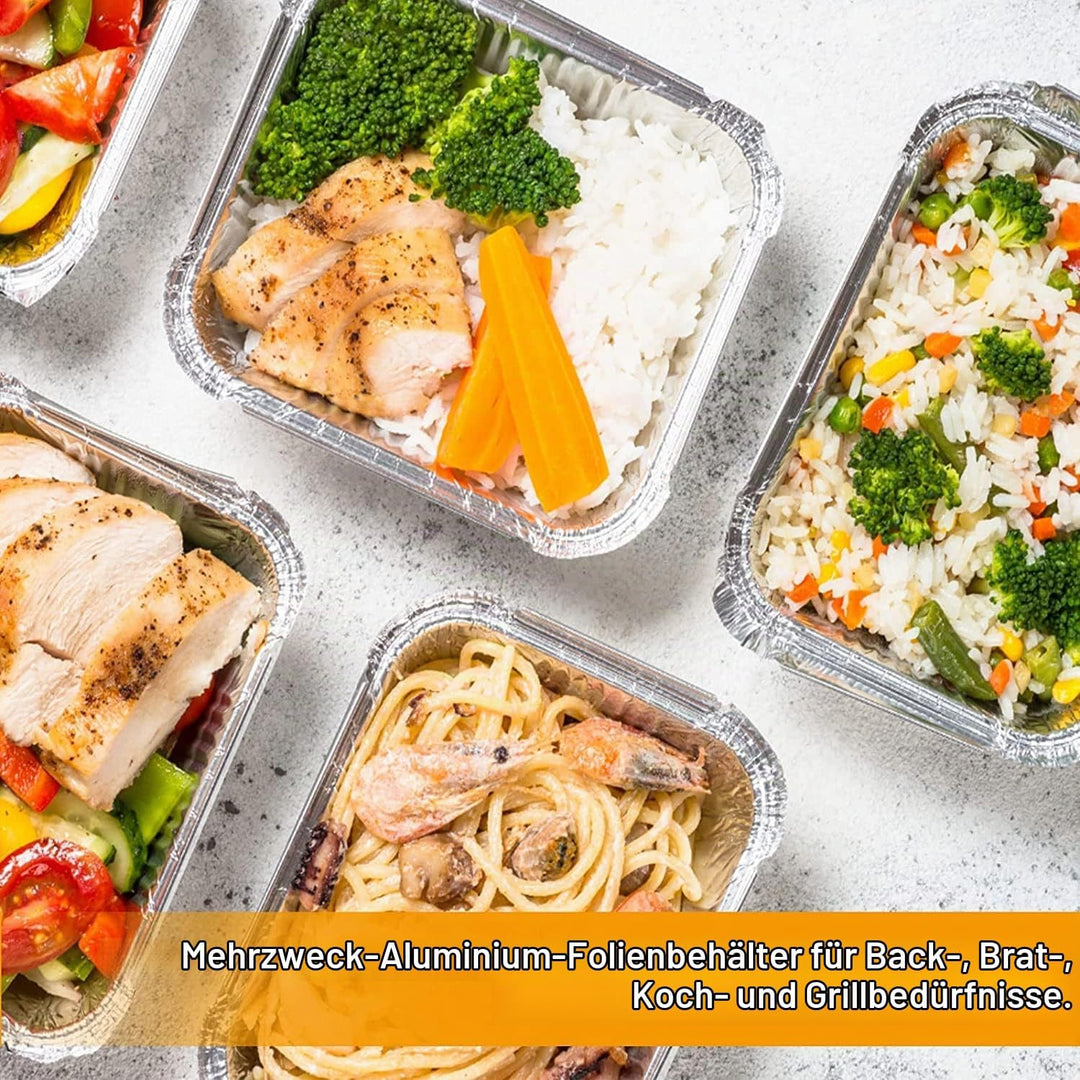 MIVIDE 125 Stück Grill Aluschalen mit Deckel, 600ml Alu Grillschalen, Einwegschalen aus Aluminium fü