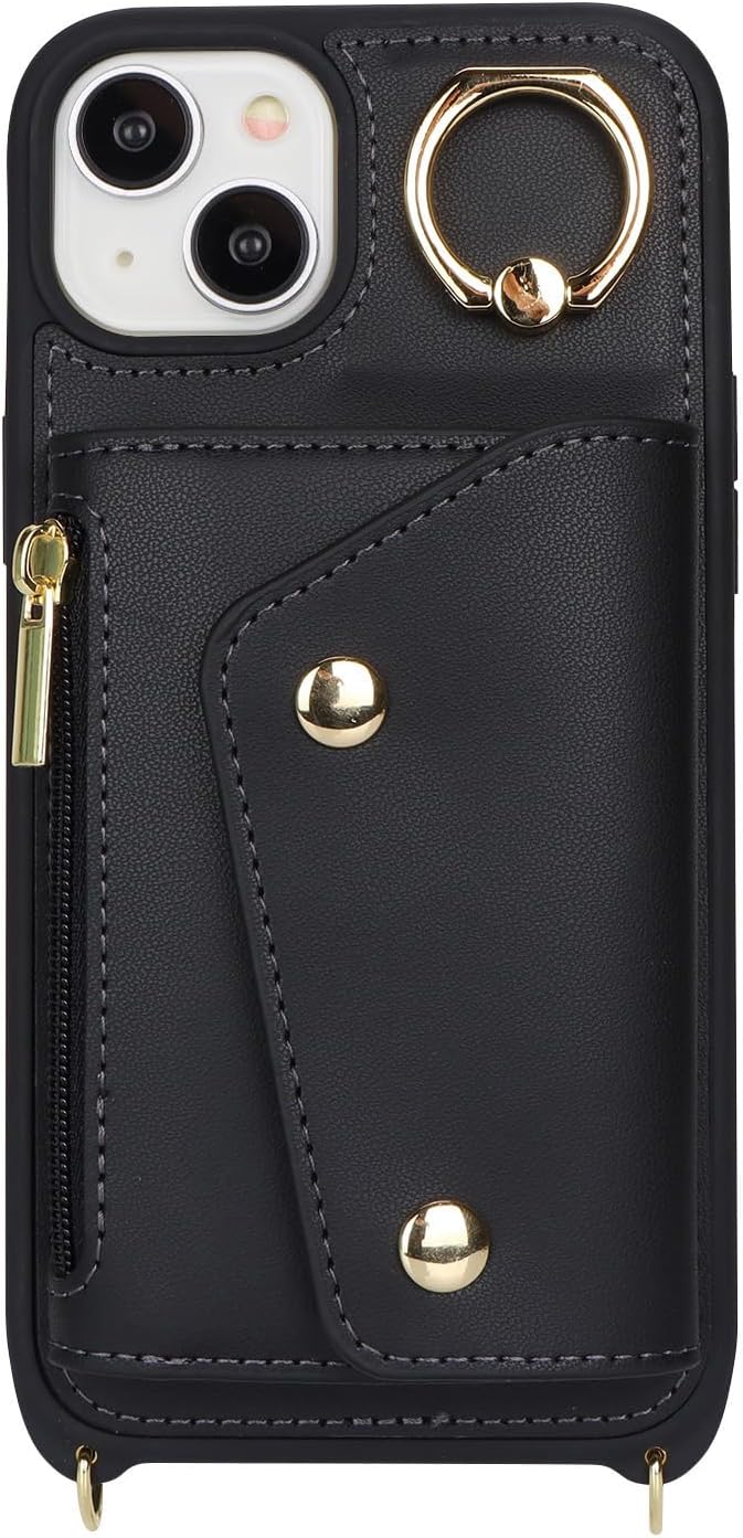 Lipvina Hülle für iPhone 15 Hülle mit Band Kartenhalter handyhülle Hülle für iPhone 15 mit Reissvers