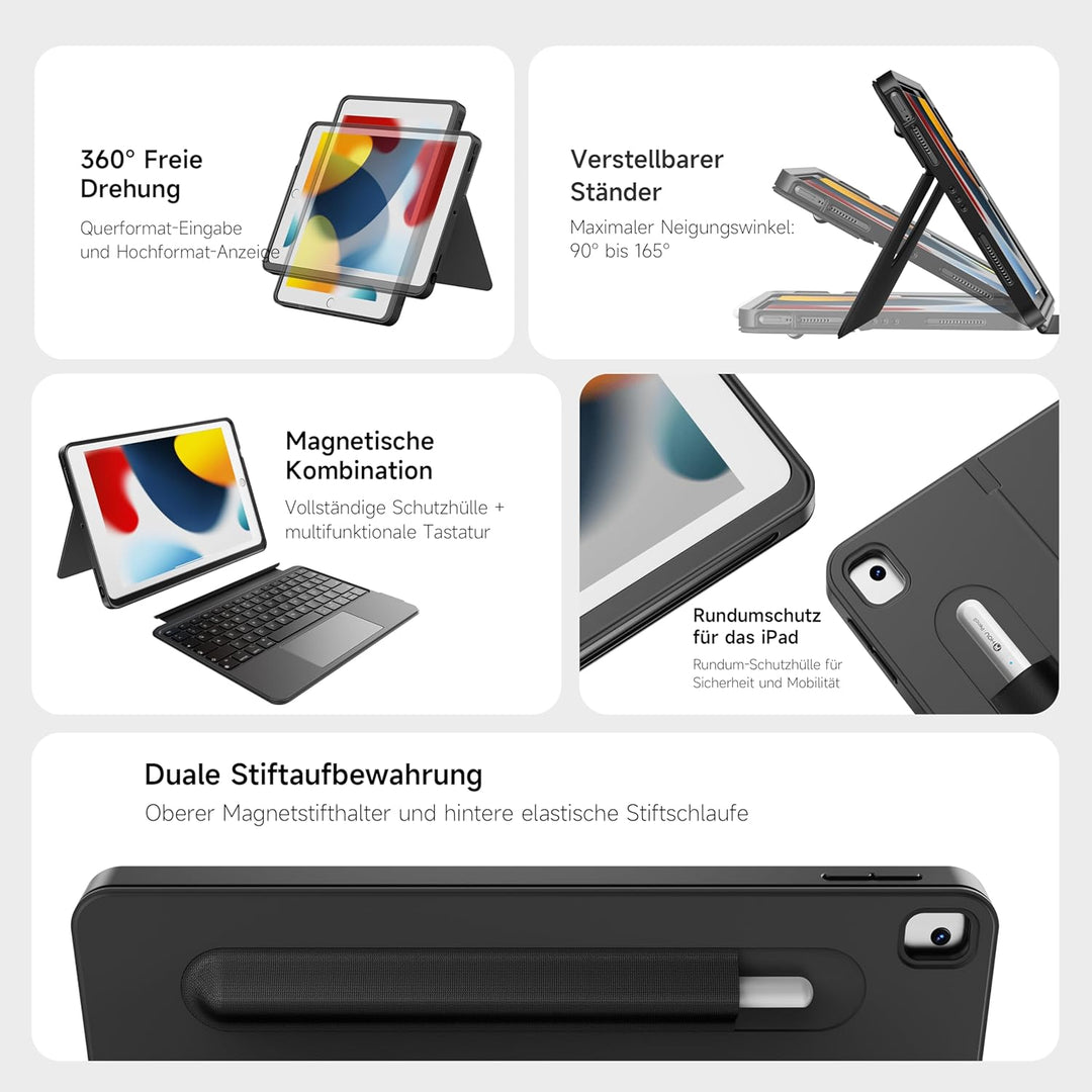 HOU Combo hülle mit Tastatur drehbar für ipad 9 Generation 10,2 Zoll & 8. Gen & 7. Gen Multi-Touch T