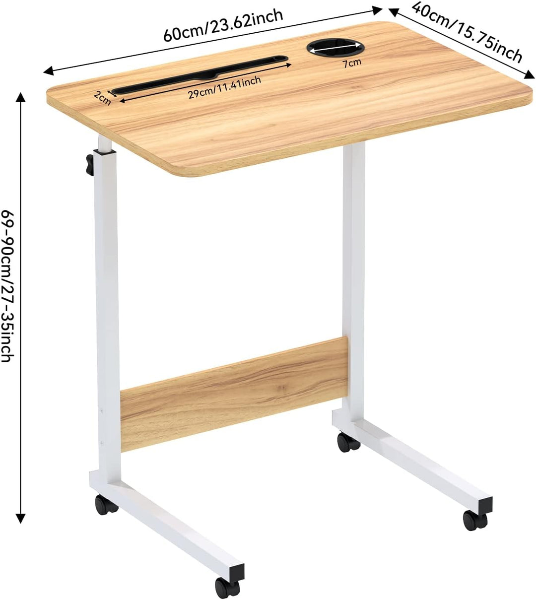 PIPIPOXER 60x40cm Laptoptisch mit Rollen, Laptoptisch höhenverstellbarer 69-90 cm, Schreibtisch Comp