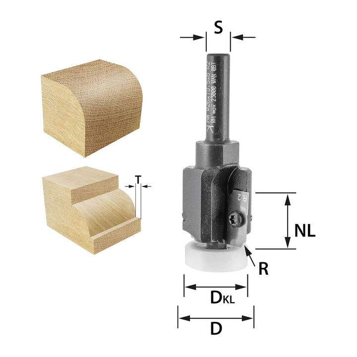 ENT 20339 Abrundfräser und Viertelstabfräser HW, Schaft (S) 8 mm, Durchmesser (D) 32 mm, (NL) 24 mm,