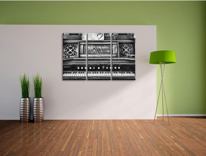 Pixxprint Monocrome, altes Klavier schwarz-Weiss 3-Teiler Leinwandbild 120x80 Bild auf Leinwand