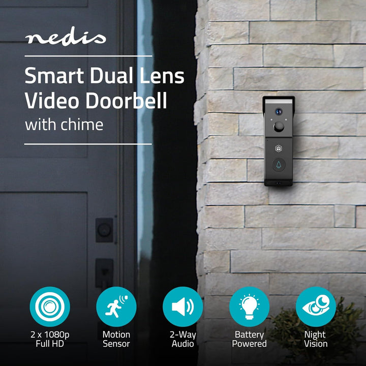 Nedis WIFICDP31BK – WLAN Video Türklingel – Dual Lens – 4 MP 1080p – 115° Weitwinkel – Farbige Nacht