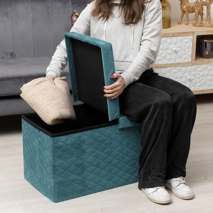 Baroni Home Faltbare Aufbewahrungsbox, Aufbewahrungsbox, Sitzsack, Samt, Petrolblau, 76 x 38 x 38 cm