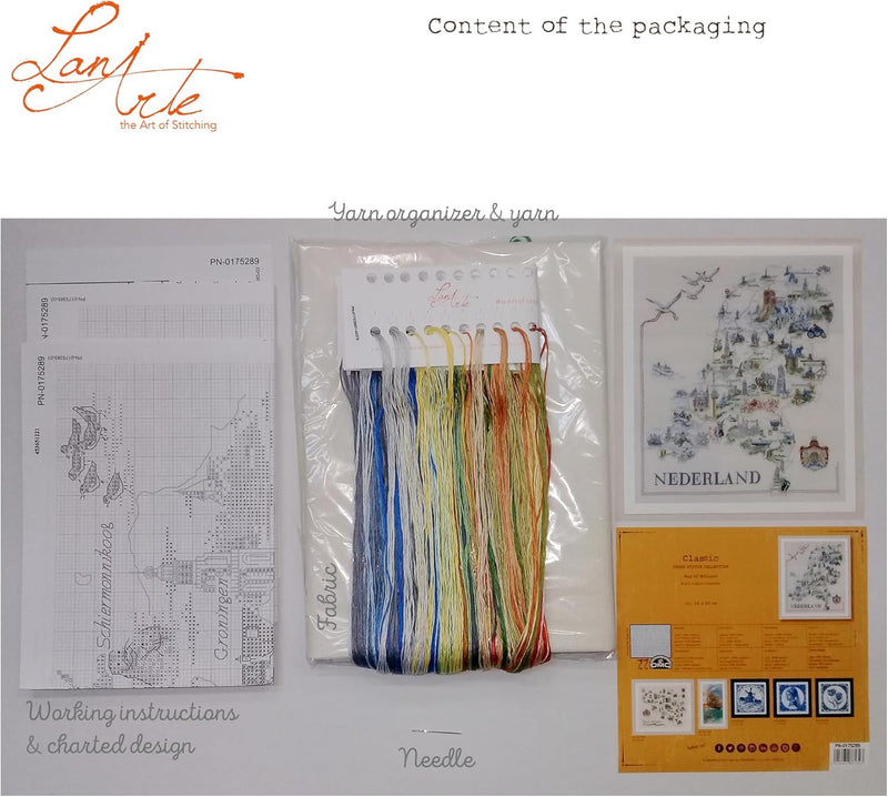 Lanarte PN-0175289 Kreuzstichset Landkarte der Niederlande, Zählmuster Zählmusterpackung, Baumwolle,