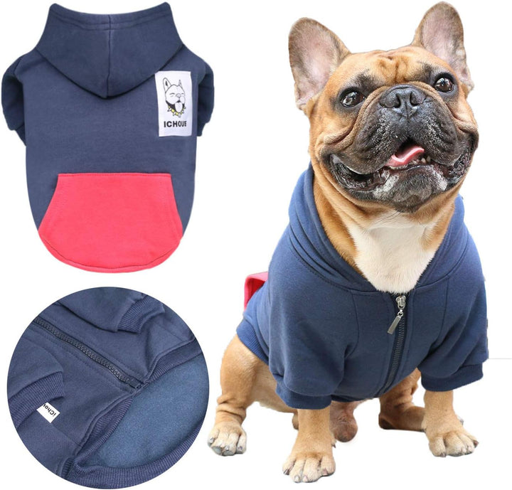 iChoue Pet Clothes Dog Hoodie Hooded Full-Zip Sweatshirt English Bulldog Boston Terrier Cotton Winte