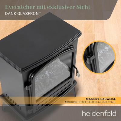 Heidenfeld Elektrokamin EK100 | 𝟯 𝐉𝐀𝐇𝐑𝐄 𝐆𝐀𝐑𝐀𝐍𝐓𝐈𝐄 - 2000 Watt - Energiesparende LEDs - Glasfront - 2
