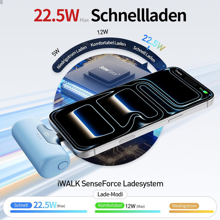 iWALK Powerbank 5500mAh Mini USB C Power Bank 22.5W Fast Charging Powerbank Klein Leicht Kompakte Ex