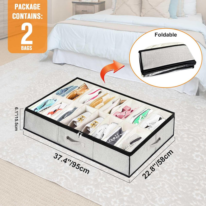 VERONLY 2 Stück Schuhaufbewahrung mit Deckel Faltbar, Schuhorganizer mit 32 Fächern Schuhschrank mit