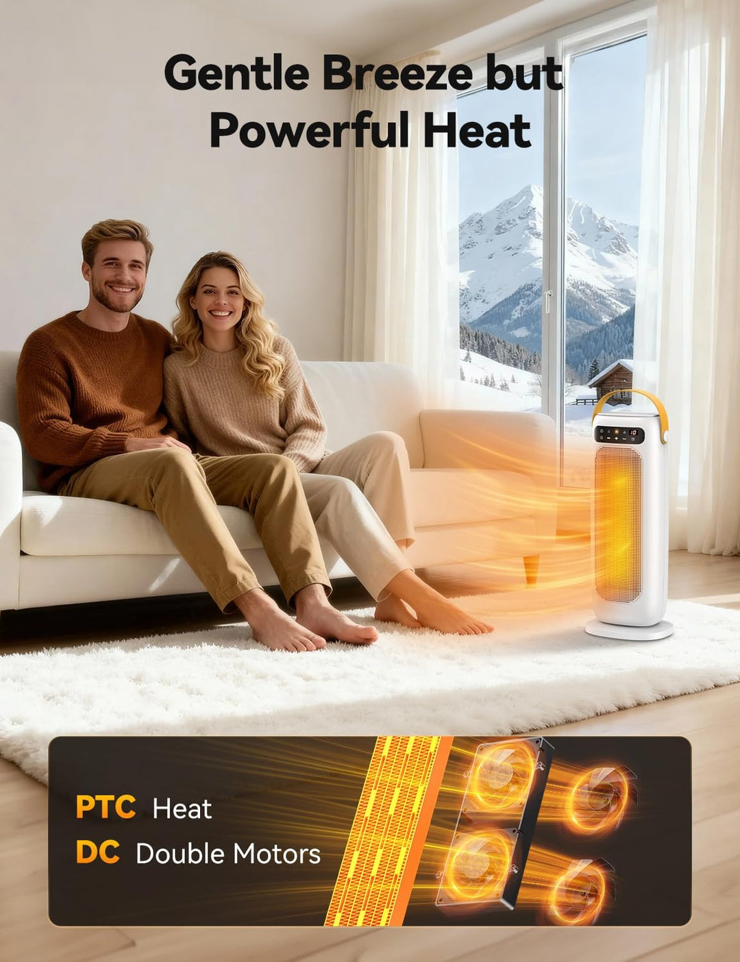 Heizlüfter Energiesparend, 35dB Leise & Kraftvoll 1500W PTC Keramik Heizlüfter mit Fernbedienung, 4
